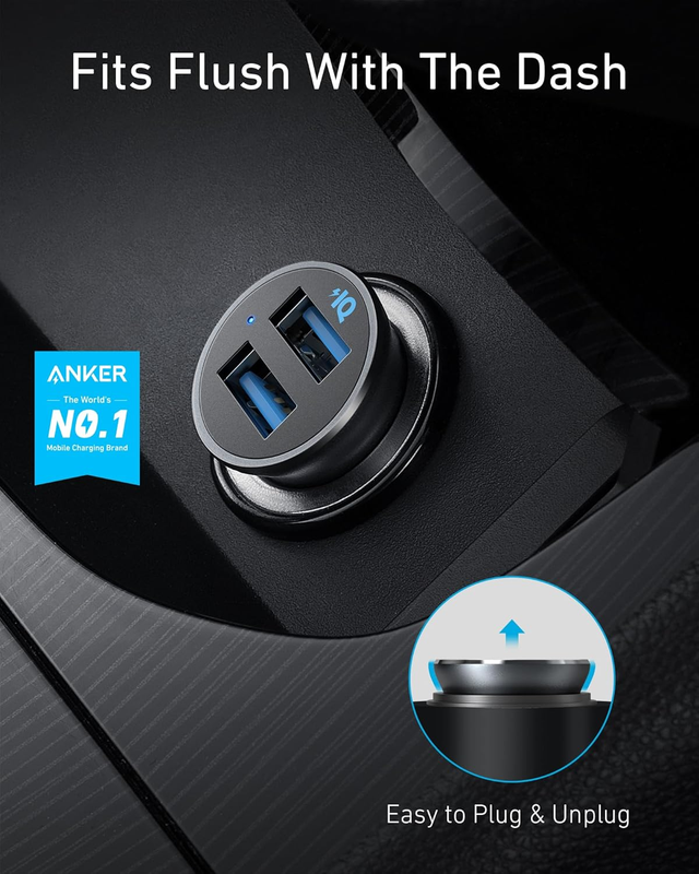 Car Charger, Mini Aluminum Alloy 24W Dual USB Car Charger, PowerDrive 2 Alloy Ca