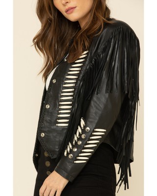 Pre-owned Liberty Wear Women's Fringe Sheep Napa Jacket - 9841-blk In Black