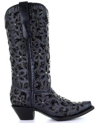 Pre-owned Corral Boots Corral Women's Inlay Embroidery Western Boot - Snip Toe - A3752 In Black