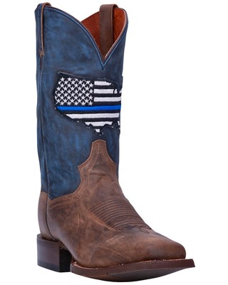 Pre-owned Dan Post Men's Thin Blue Line Flag Patch Western Boot Broad Square Toe - Dp4515 In Brown