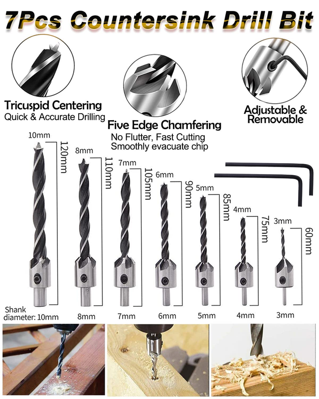 32 Pack Woodworking Chamfer Drilling Tools, Including Countersink Drill Bits, L-