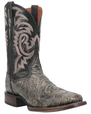Pre-owned Dan Post Men's Dillinger Full Quill Ostrich Western Boot - Broad Square Toe Grey In Gray
