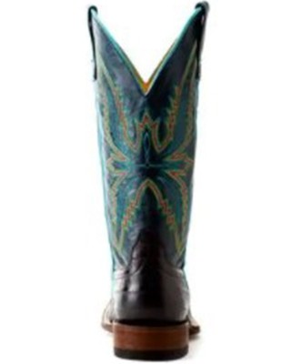 Pre-owned Macie Bean Women's Bite In Shining Armor Caiman Print Leather Western Boot Broad In Blue