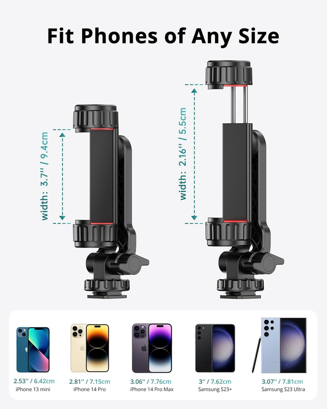 Phone Tripod Mount, Universal Smartphone Mount Adapter with 2 Cold Shoe and 1/4"