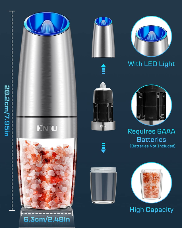 Gravity Electric Salt and Pepper Grinder Set Automatic Mill Grinder
