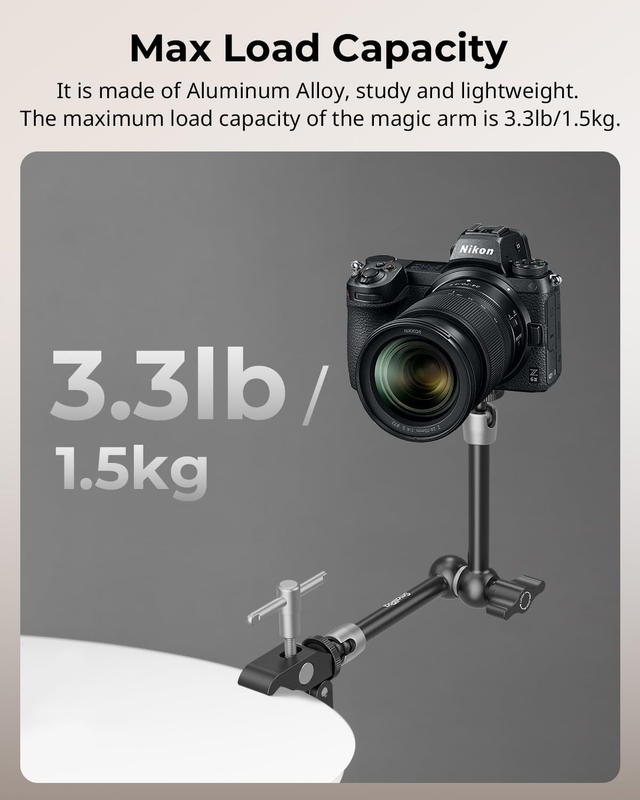 Clamp w/ 1/4" and 3/8" Thread and 11 Inches Adjustable Friction Power Articulati
