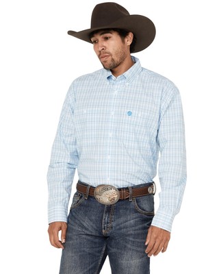 Wrangler Men's George Strait By Plaid Print Long Sleeve Button Down Western