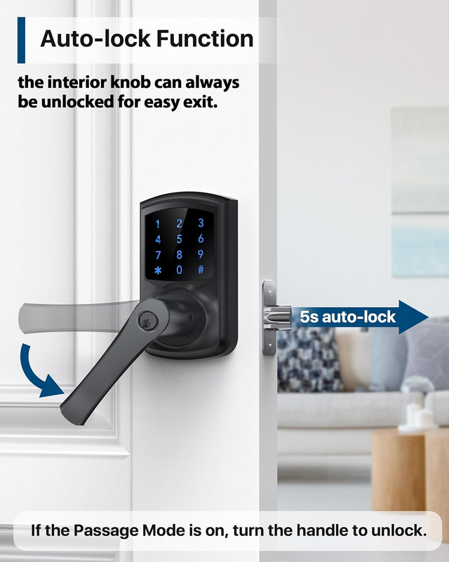 Keyless Entry Door Lock, Keypad Door Lock with Handle, Touchscreen Electronic Do