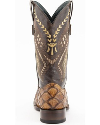 Pre-owned Ferrini Men's Bronco Pirarucu Print Western Boot - Broad Square Toe - 43393-61 In Brown