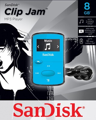 SanDisk Sansa holds 2000 Songs Blue Clip Jam 8GB MP3 Player with FM Radio -UK