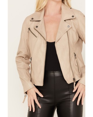 Pre-owned Mauritius Leather Women's Christy Scatter Star Jacket - Christy-offwht/blk In Black/white