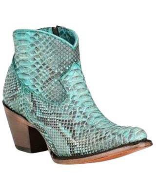 Pre-owned Corral Boots Corral Women's Exotic Full Python Booties - Snip Toe - A4323 In Blue