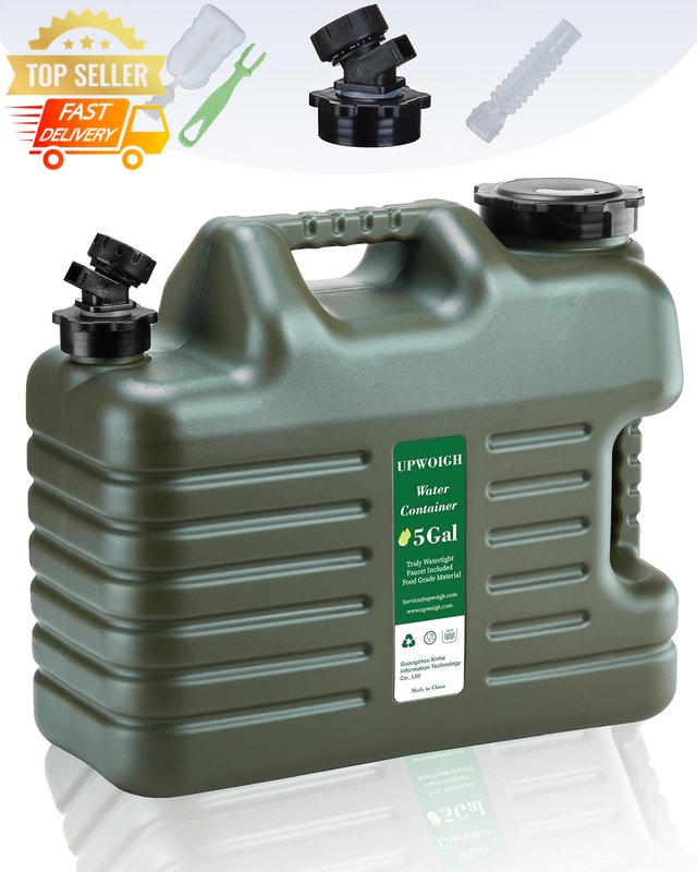 19L Green Plastic Water Jug, BPA-Free, Leak-Proof, Portable for Camping, Hiking