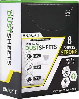 Brackit 8 Pack 5x4m 20 Micron Embossed White Plastic Dust Sheets for Decorating