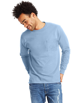Hanes 5596 Mens Tagless Long Sleeve Crew Neck Pocket Tee Authentic-T T-Shirt