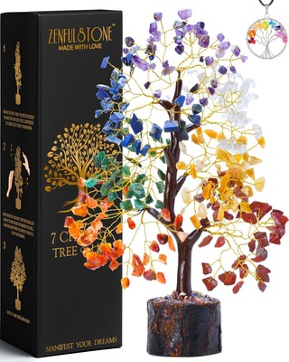 7 Chakra Tree of Life Crystal for 7 Wooden Base 300 Beads 