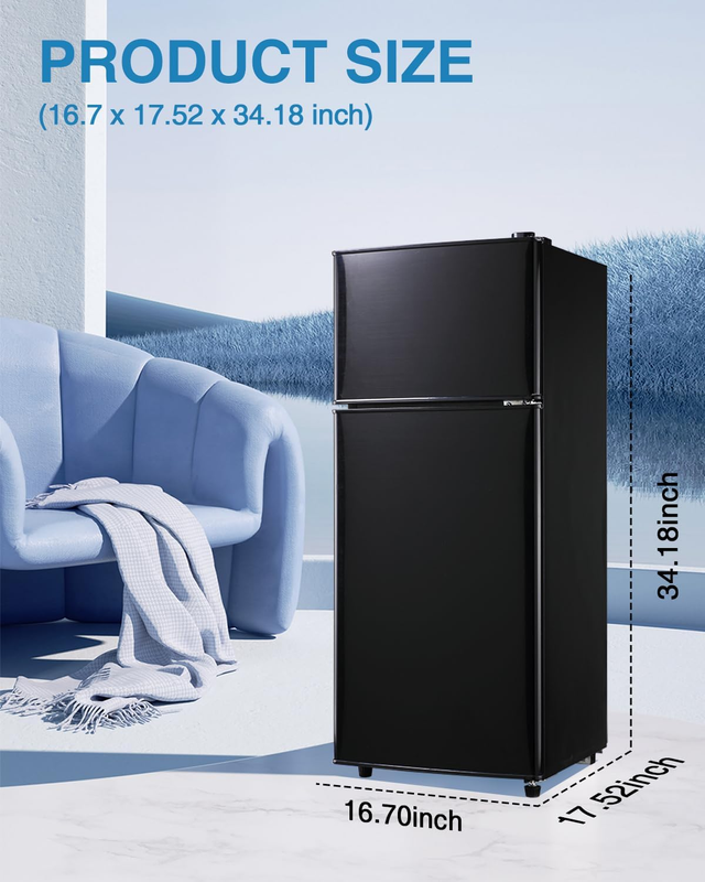 FLS-80-BLACK 3.5Cu.Ft Compact, Small Refrigerator with Freezer, 7 Level Adjustab