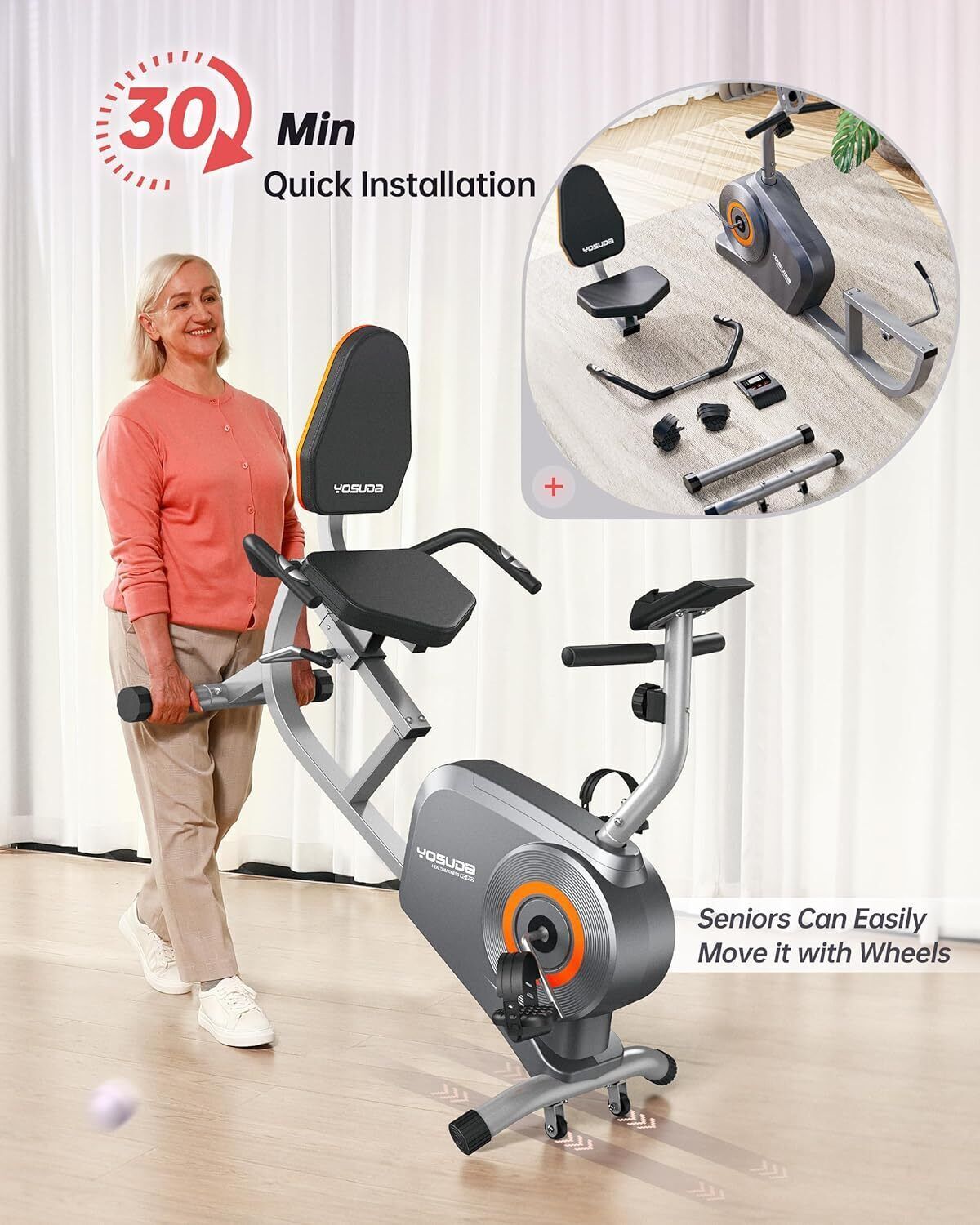 Recumbent Exercise Bike for Adults Seniors with Quick Adjust Seat,350LB Capacity