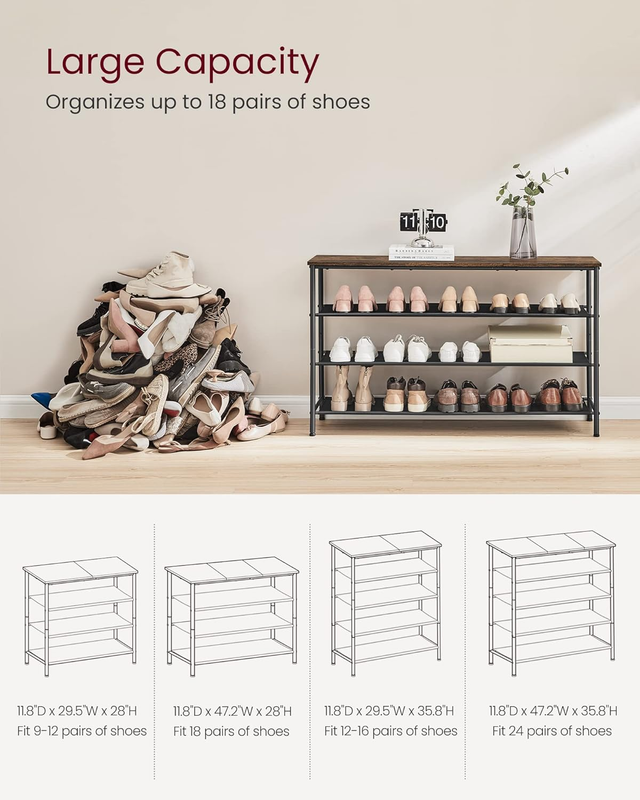 Shoe Rack, 4 Tier Shoe Storage Rack for 15-18 Pairs of Shoes, Shoe Organizer for