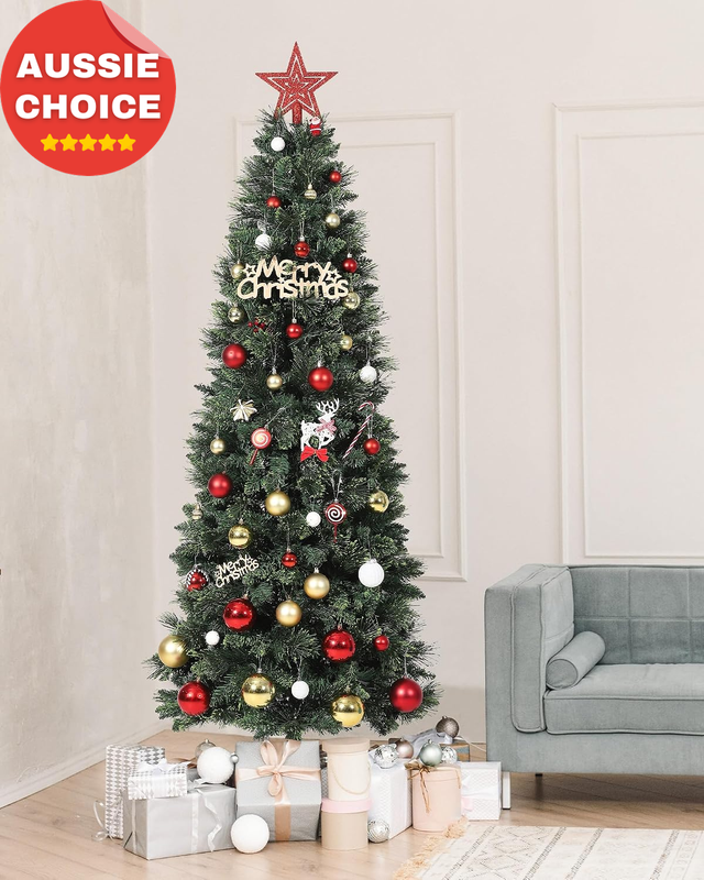 6FT Slim Christmas Tree 1.8M 618 Branch Tips Artificial PVC Indoor Outdoor Decor