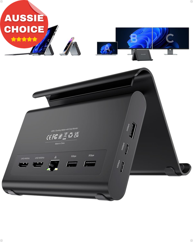 Dual Monitor 4K Docking Station 6 Port USB-C/A PD3.0 Compatible Windows