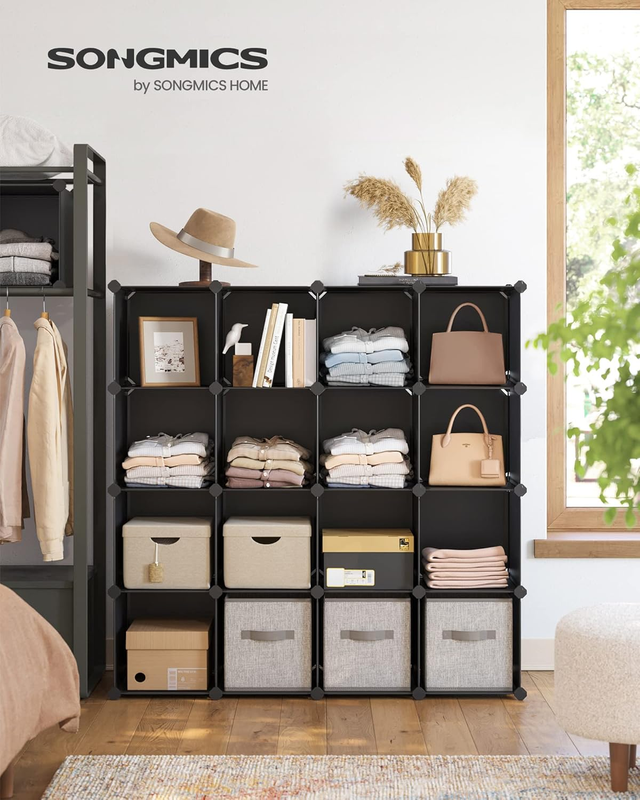 Cube Storage Organizer, 16 Cube Closet Organizers 48.4 x 12.2 x 48.4 Inches, Bla