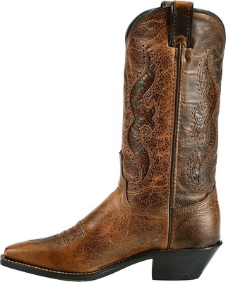 Pre-owned Abilene Women's Hand Tooled Inlay Western Boot - Snip Toe - 9141 In Brown