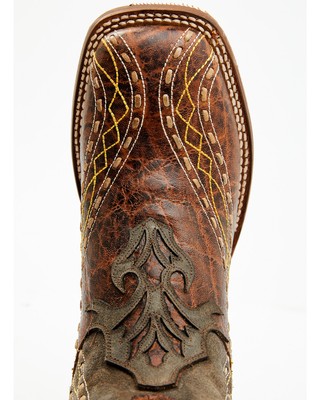 Pre-owned Dan Post Men's Inlay Embroidered Western Performance Boot - Broad Square Toe Tan In Brown