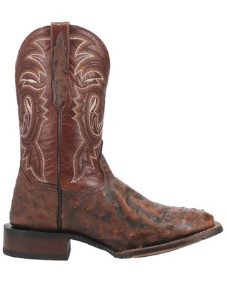 Pre-owned Dan Post Men's Dillinger Full Quill Ostrich Western Boot Broad Square Toe - In Brown