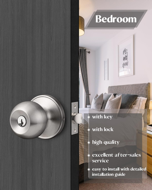 Bedroom Door Lock - Door Knob with Lock and Key - Exterior Door Handles - Stainl