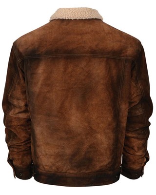 Pre-owned Sts Ranchwear By Carroll Men's Cash Money Suede Sherpa Jacket - 4x - Sts6563- 4x In Brown
