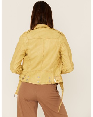 Pre-owned Mauritius Leather Women's Wild Moto Leather Jacket - Wild 2 Rf In Yellow