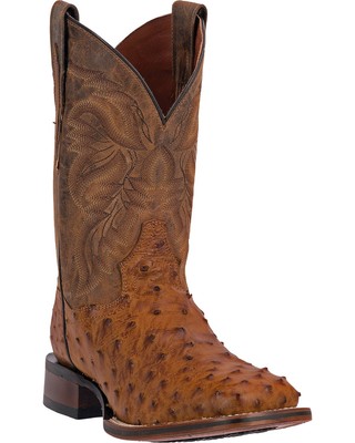 Pre-owned Dan Post Men's Alamosa Full Quill Ostrich Western Boot Broad Square Toe - Dp3876 In Brown