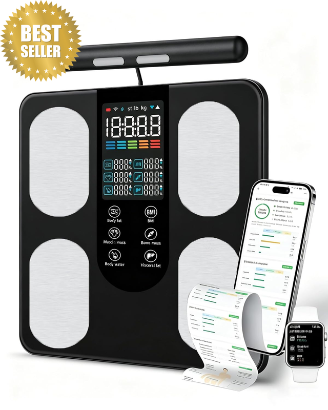 Smart Scale for Body Weight: 8-Electrode Digital Bathroom Scale for Weight Fat B