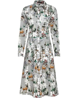 REITMAYER REITMAYER HEMDBLUSENKLEID MIT WALDMOTIVDRUCK LANG