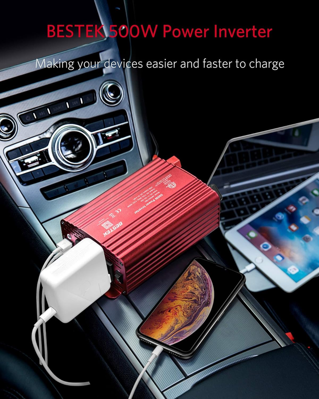 500W Power Inverter DC 12V to 110V AC Converter with Alligator Battery Clamp 4.8