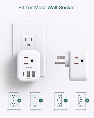 2-Pack Multi Plug Outlet Extender Electrical 3 USB Wall Charger 1 USB C
