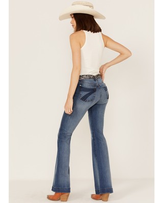 Pre-owned 7 For All Mankind Women's All Medium Wash Mid Rise Tailorless Dojo Trouser - In Blue