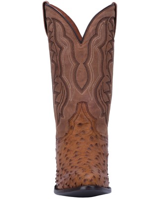 Pre-owned Dan Post Men's Tempe Full Quill Ostrich Western Boot - Medium Toe Saddle Tan 8 In Brown