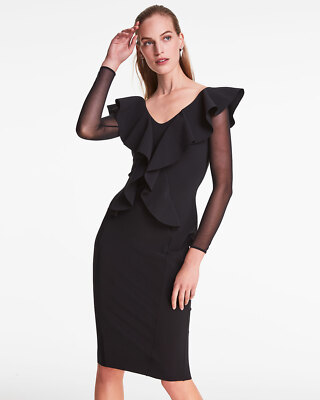 NWT La Petite Robe Chiara Boni Sido Sheer Sleeve Ruffle Dress 8U.S./44IT Black