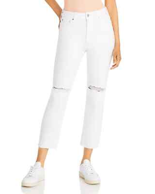 Paige Womens Stella White,  Denim Raw Hem Distressed Cropped Jeans, Size 31 NWT