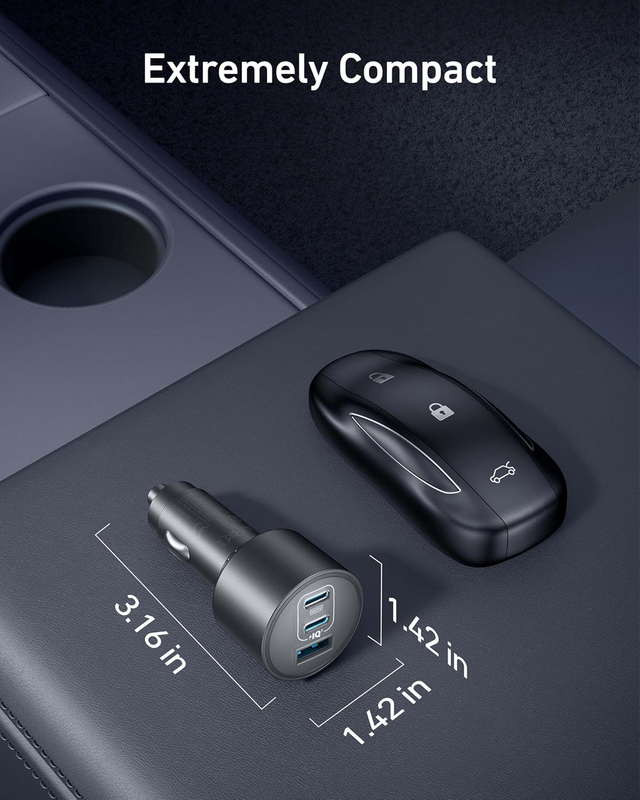 USB-C Car Charger, 167.5W Max 3-Port Ultra-Compact Type-C Fast Car Charger, for