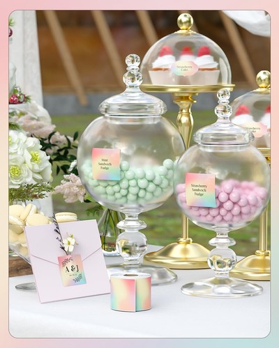 500 Labels Rainbow Color Square Thermal Label Stickers Business DIY Logo Design