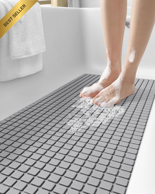 Bath Tub Shower Mat Non-Slip Extra Long Bathtub Mats, Suction Cups, Drain Holes,
