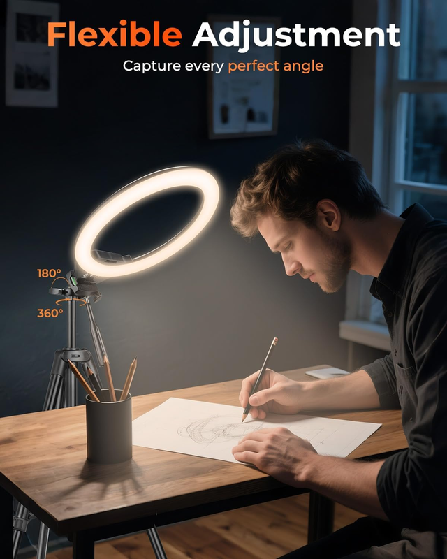 10'' Ring Light with 50'' Extendable Tripod Stand, LED Circle Lights with Phone