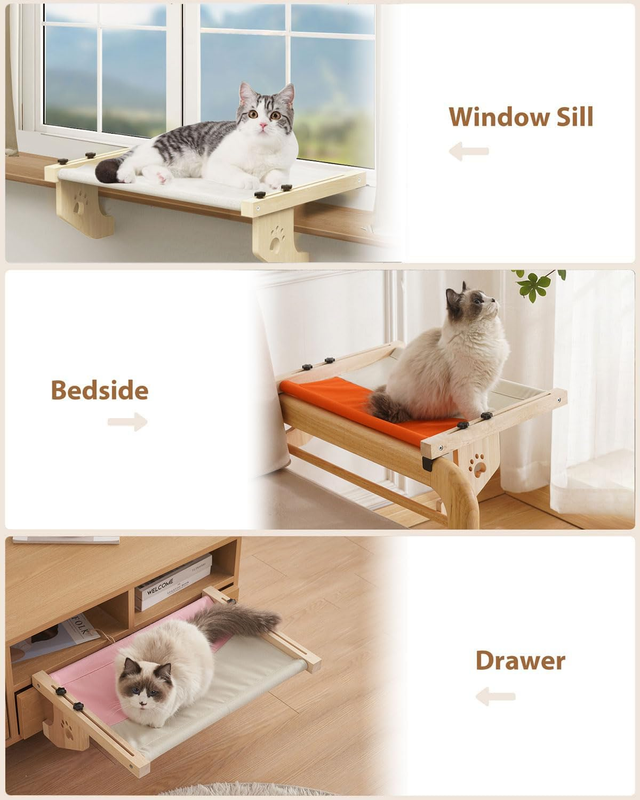 Cat Window Perch,Cat Window Bed for Indoor Cats,Wood & Metal Frame for Kitty Win