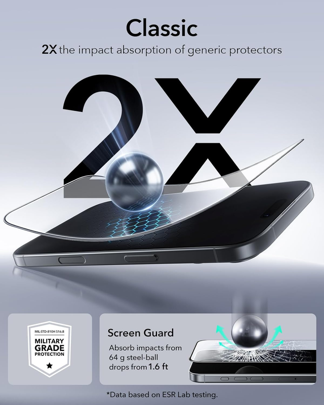 3-Pack of Tempered Glass Screen Protectors for iPhone 17/iPhone 16 Pro, Military