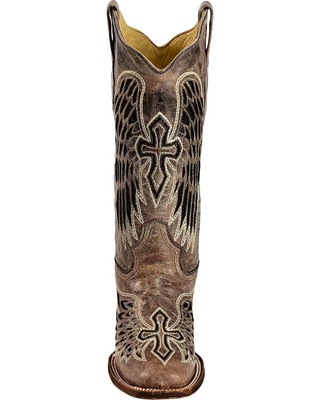 Pre-owned Corral Boots Corral Women's Sequin Wing And Cross Inlay Western Boot - Square Toe - A1197 In Black