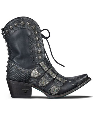 Pre-owned Lane Women's Showdown Rattle Western Booties - Snip Toe Black 9 M