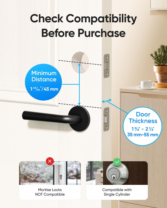 Smart Lock C220, Fingerprint Keyless Entry Door Lock, Built-in Wi-Fi, App Remote